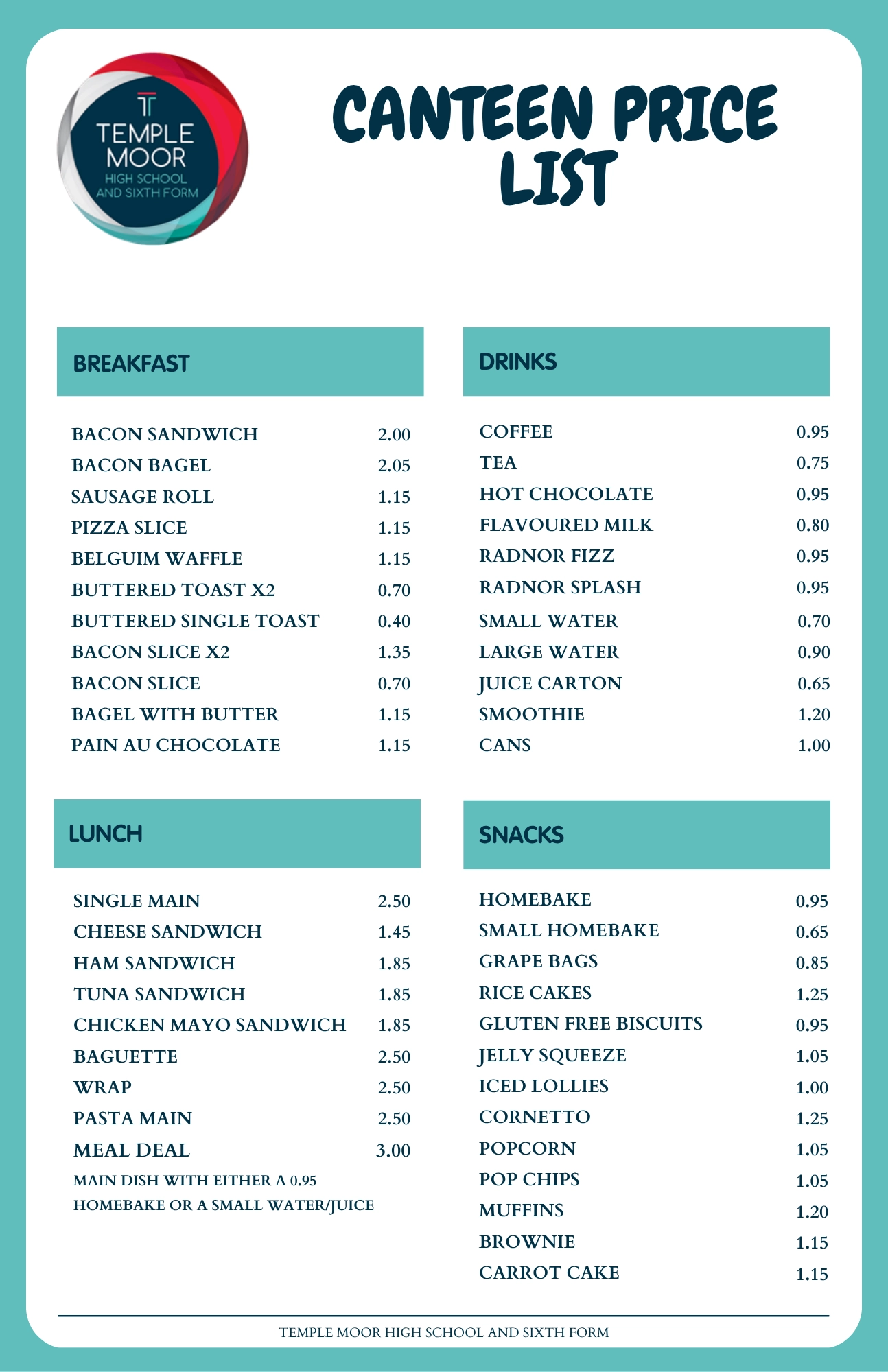 CATERING PRICE LIST