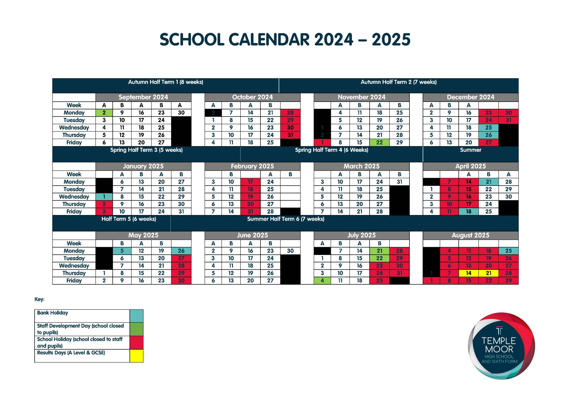 Parent Downloadable School Calendar 2024-25